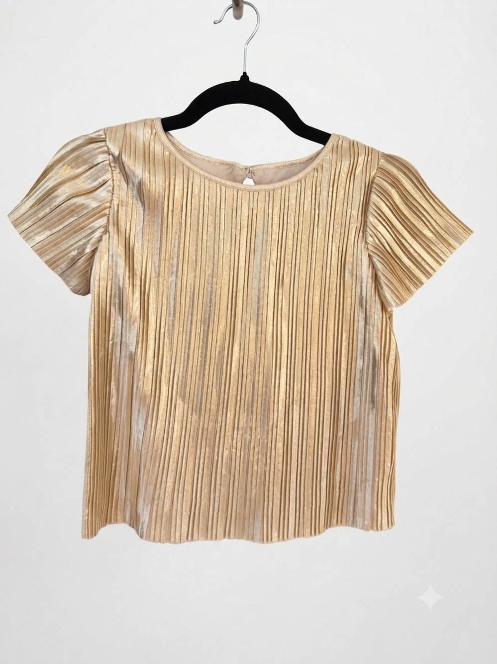 Cat & Jack Gold Metallic Pleated Short Sleeve Top